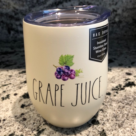 Rae Dunn GRAPE JUICE. Insulated Stainless Steel Wine Glass Ivory 12 oz / 355 ml - Picture 1 of 3